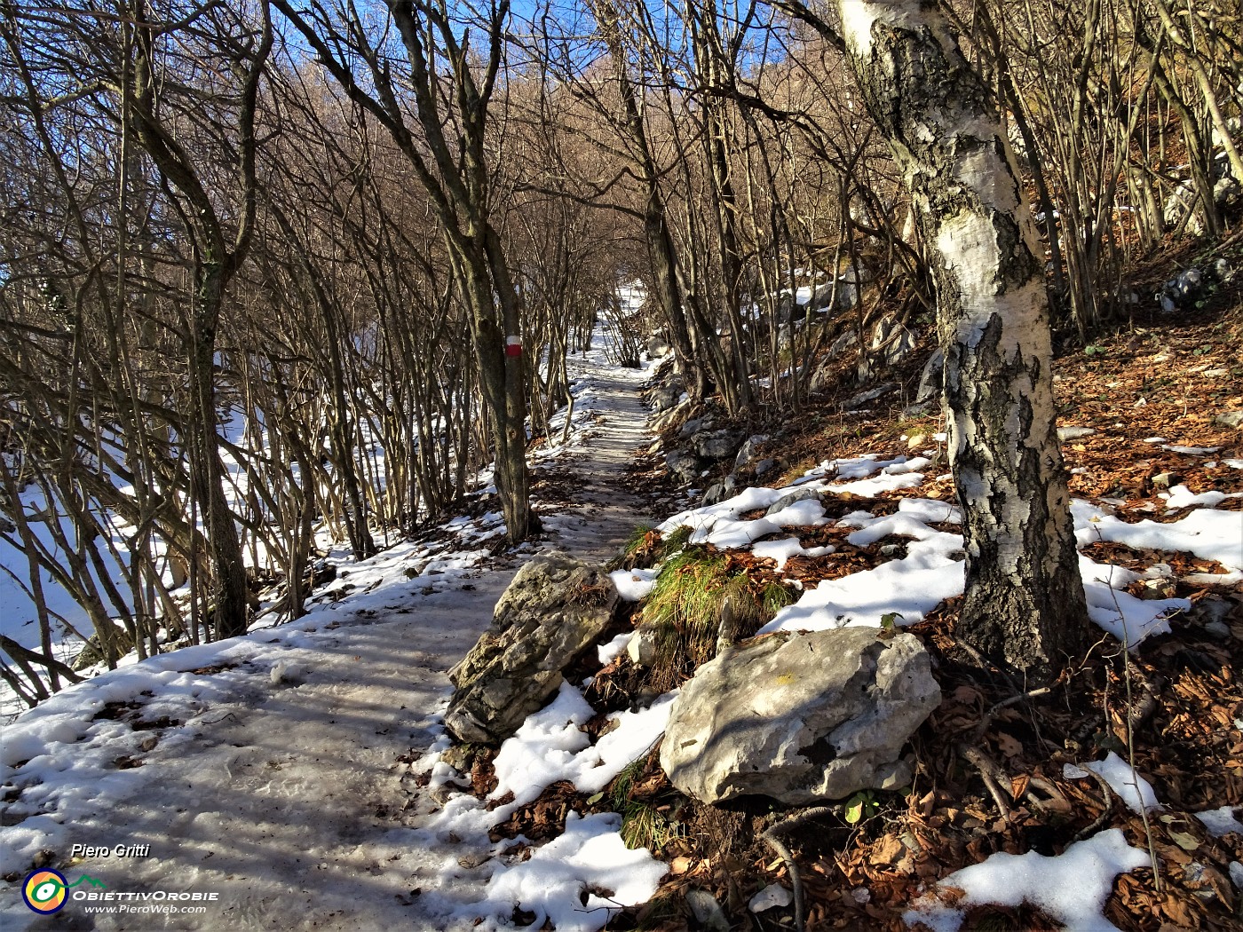 02 Sul sentiero con neve in scioglimento e ghiacciata utili i ramponcini.JPG